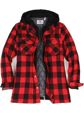 Cozy Women's Quilted Flannel Jacket with Hood & Multi-Pocket Design